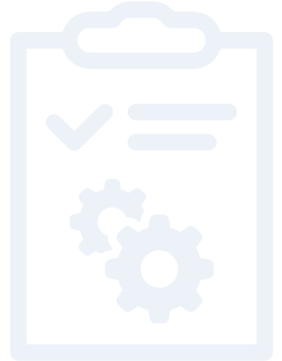 Transparent clipboard with checkmark and gear cogs image
